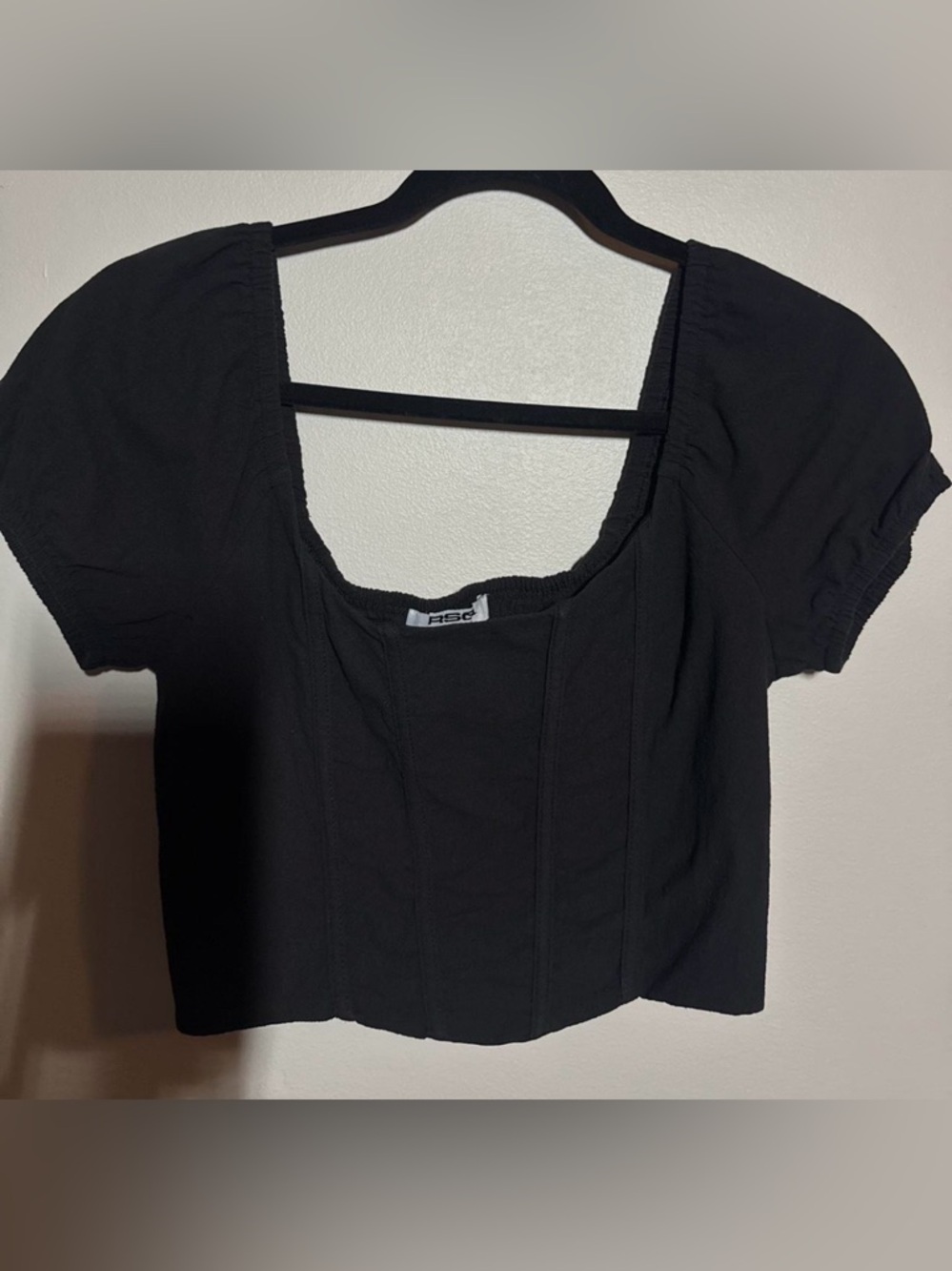 RSQ Black Square-Neck Puff Sleeve Corset Crop Top